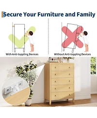 gaomon 5 Drawer Dresser, Storage Chest of Drawer, Drawer Chest Bedroom Organizer Cabinet with Gold Ring Pulls, Mid-Century Modern for Bedroom, Nursey