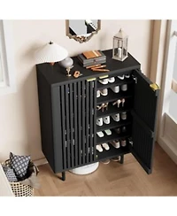 Gaomon 6 Tier Shoe Cabinet With Doors Wooden Shoe Storage Cabinet Organizer Louvered Doors Freestanding Narrow Entryway Hallway Shoe Rack