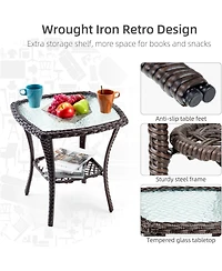 gaomon 3 Piece Outdoor Wicker Patio Set with 360° Swivel Rocking Chairs and Armored Glass Side Table”