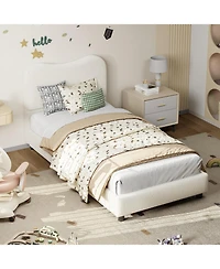 gaomon Kids Bed Frame with Upholstered Headboard, Low Profile Sturdy Platform Bed with Soft Boucle Fabric for Girls and Boys, Heavy Duty