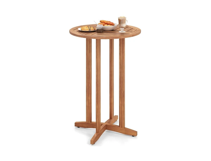 Slickblue 39 Inch Patio Acacia Wood Bar Height Table with Slatted Design