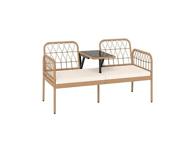 Slickblue Patio 2-Seater Rattan Loveseat with Coffee Table and Soft Cushions