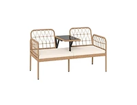 Slickblue Patio 2-Seater Rattan Loveseat with Coffee Table and Soft Cushions