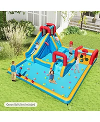 Mecale 9-in-1 Inflatable Double Water Slide Park Giant Bounce House, 750W Blower Included