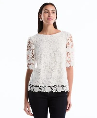 Rafaella Petite Scalloped Elbow Sleeve Lace Top