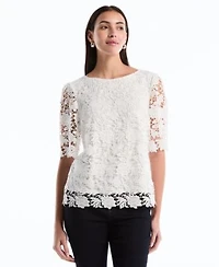 Rafaella Petite Scalloped Elbow Sleeve Lace Top