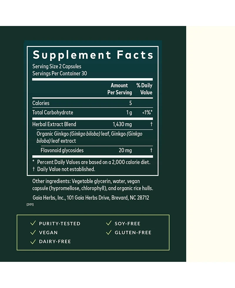 Gaia Herbs Ginkgo Leaf - Traditionally Used to Support Healthy Circulation and Brain Function - Organic, Herbal Supplement