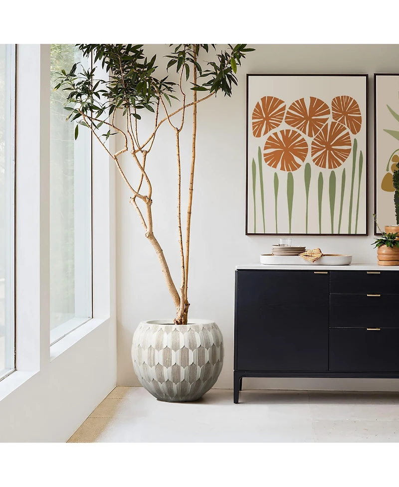 LuxenHome White and Beige Pattern 14.2-Inch Round Planter