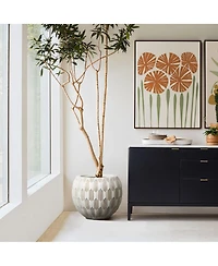 LuxenHome White and Beige Pattern 14.2-Inch Round Planter