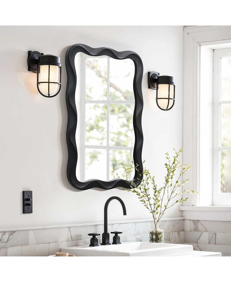 LuxenHome Modern Mdf Wood Wavy Rectangle Wall Mirror, 35.4" H x 21.65" With Home Decor