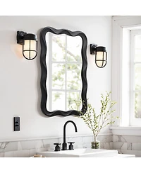 LuxenHome Modern Mdf Wood Wavy Rectangle Wall Mirror, 35.4" H x 21.65" With Home Decor