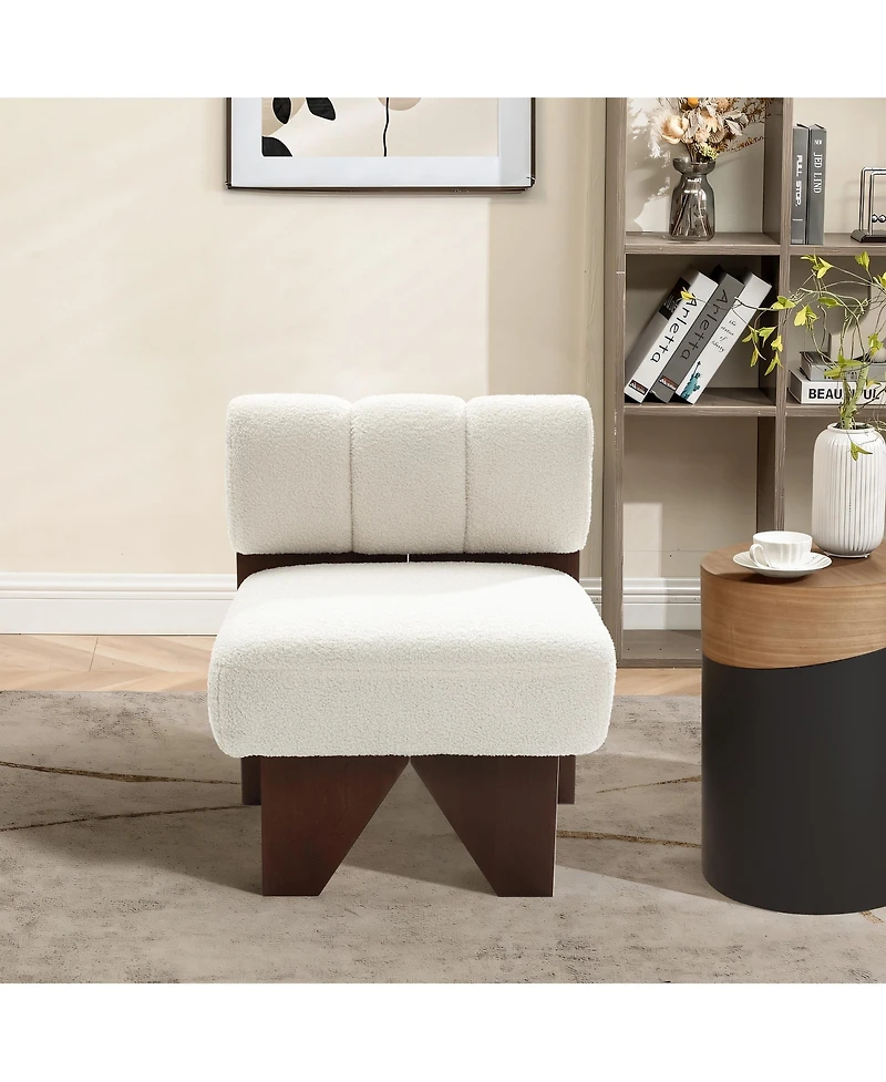LuxenHome Upholstered White Modern Armless Accent Chair