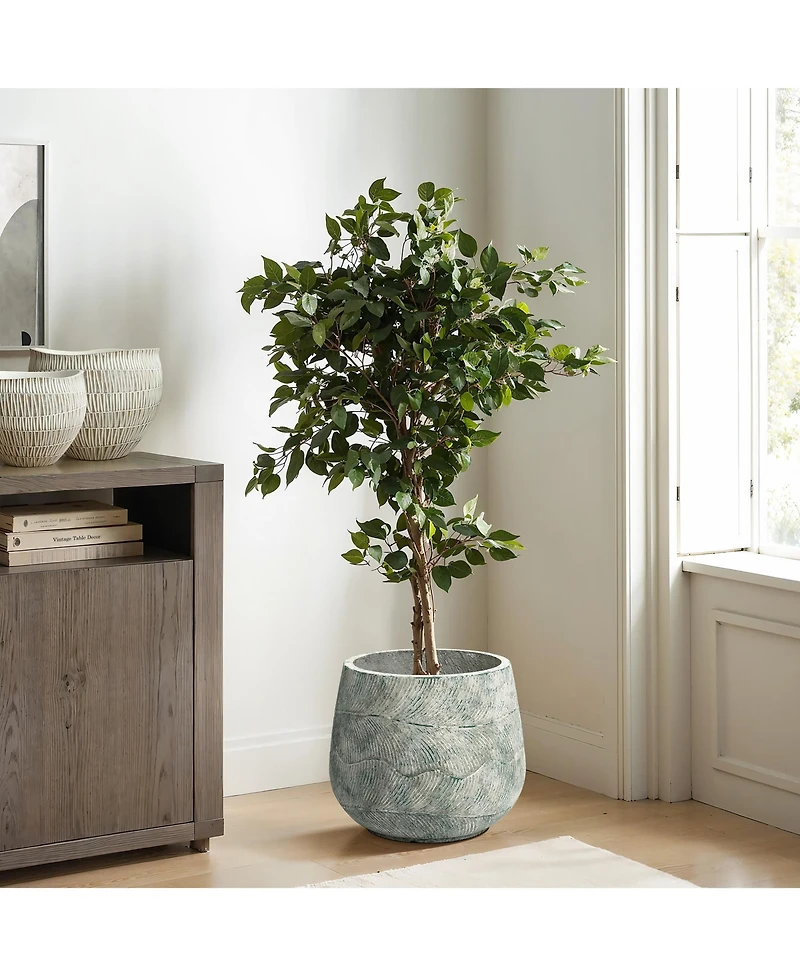 LuxenHome Rustic Multi-Color Cement 14-Inch Round Planter