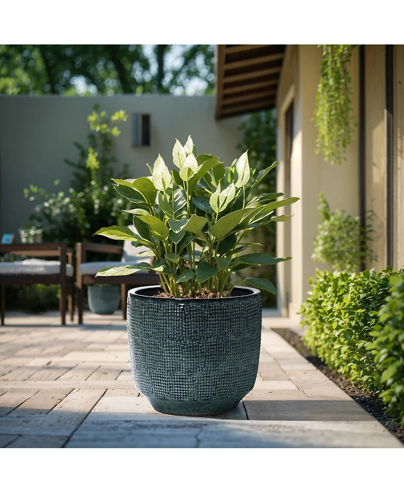 LuxenHome Marina Gray 15.75-Inch Round Ceramic Planter