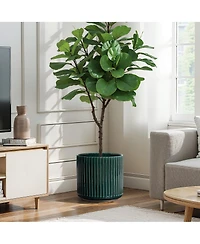 LuxenHome Jade Green Ribbed 13.8-Inch Round Ceramic Planter