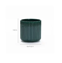 LuxenHome Jade Green Ribbed 11.4-Inch Round Ceramic Planter