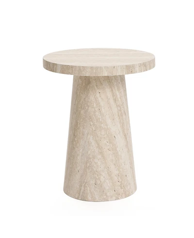 LuxenHome Stone Pattern Engineered Wood 19.7-Inch Tall Round End Table & Nightstand – Modern Side Table for Living Spaces