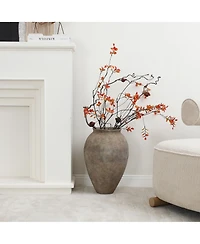 LuxenHome Rustic Ceramic Vase, 17.7" Tall Terracotta Pot with Earthy Gray-Brown Finish, Handcrafted