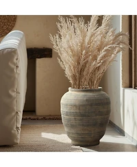 LuxenHome Vintage Pottery Brown 17.32-Inch Tall Round Ceramic Vase