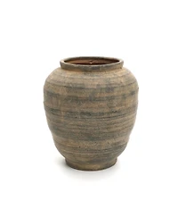 LuxenHome Vintage Pottery Brown 17.32-Inch Tall Round Ceramic Vase