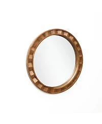 LuxenHome Natural Wood Frame Round Wall Mirror, 28” Rustic Wooden Decor