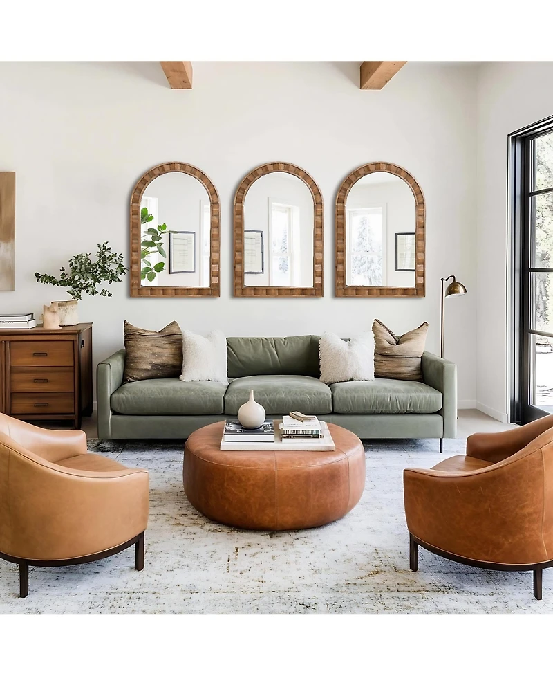 LuxenHome Natural Wood Frame Arch Rectangle Wall Mirror, 35.4” Tall Rustic Home Decor