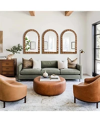 LuxenHome Natural Wood Frame Arch Rectangle Wall Mirror, 35.4” Tall Rustic Home Decor