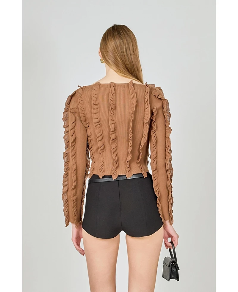 endless rose Women's Ruffled Striped Knit Top