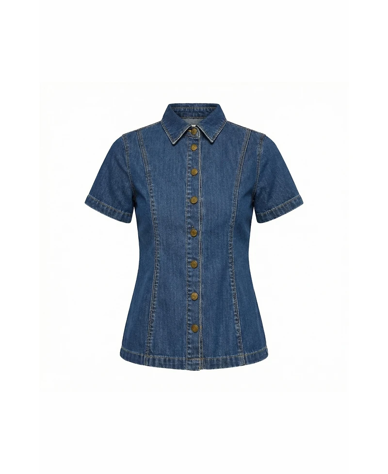 Modenaire Women's Tailored Denim Button-Up Shirt