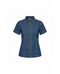 Modenaire Women's Tailored Denim Button-Up Shirt