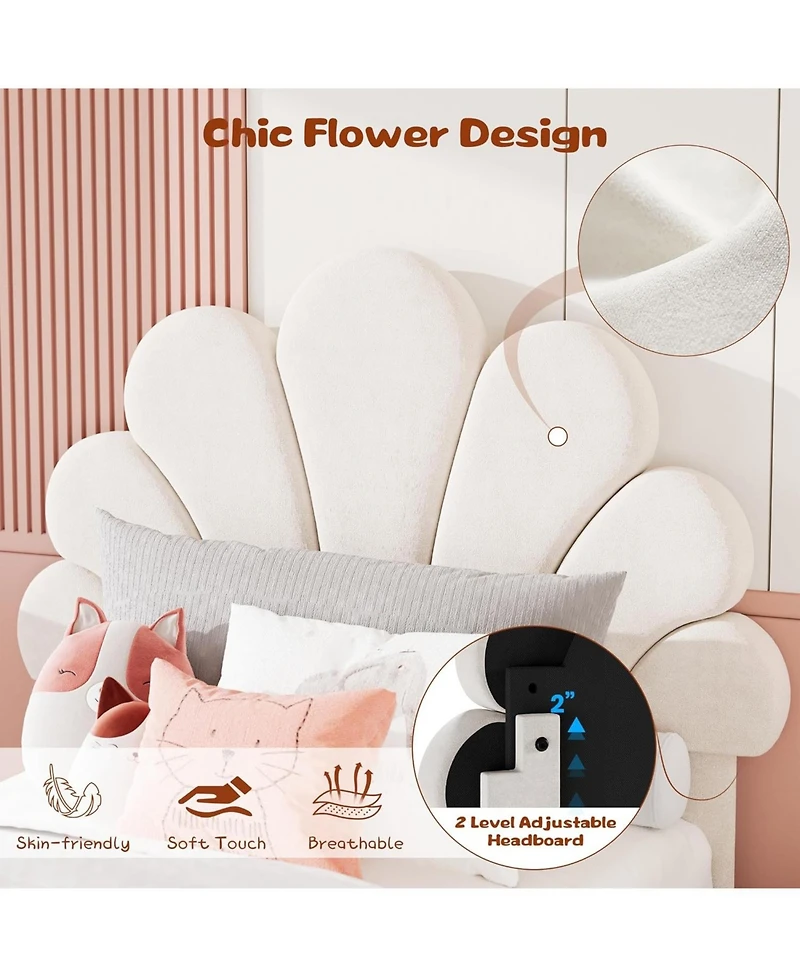 gaomon Bed Frame for Kids - with 2 Storage Drawers, Cute Velvet Princess Platform Upholstered Headboard Girls/Boys