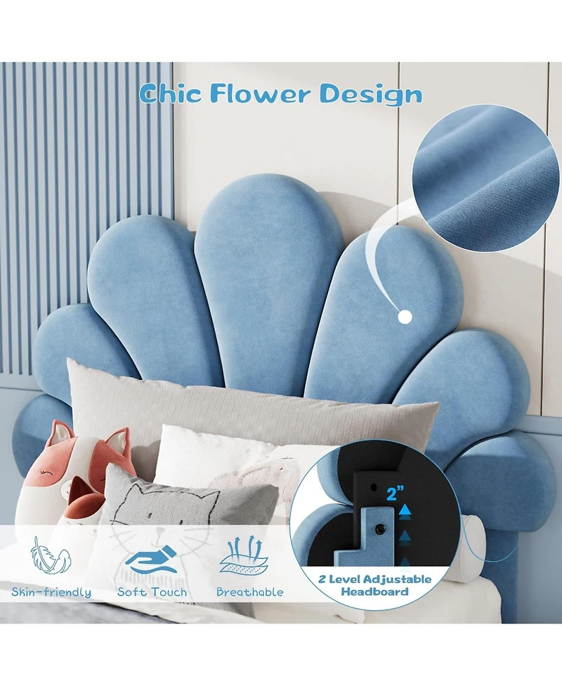 gaomon Bed Frame for Kids - with 2 Storage Drawers, Cute Velvet Princess Platform Upholstered Headboard Girls/Boys