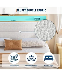 gaomon King Boucle Bed Frame, Frame with Rgb Led Light & Charging Station