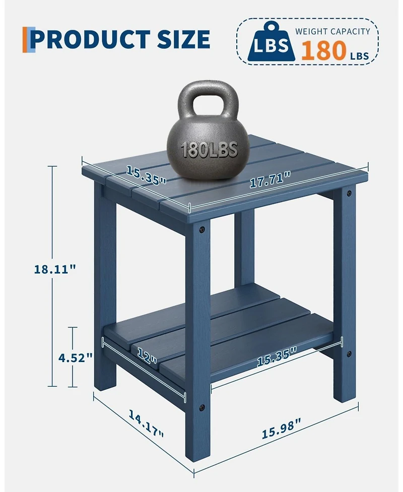 gaomon TrailBlaze 18 X 15 in Adirondack Square Outdoor Side Table,2-Tier Storage Patio Side Table