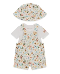 Guess Baby Boys' Short-Sleeve Bodysuit, Shortall, and Bucket Hat, 3-Piece Set