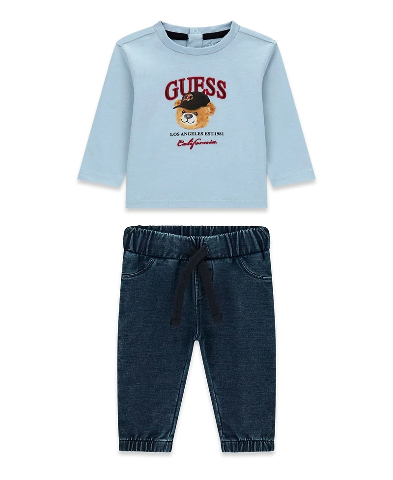 Guess Baby Boys' Long-Sleeve Top and Knit Denim Pants, 2-Piece Set