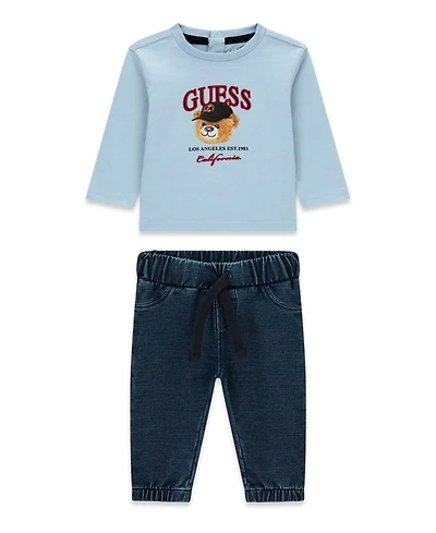 Guess Baby Boys' Long-Sleeve Top and Knit Denim Pants, 2-Piece Set