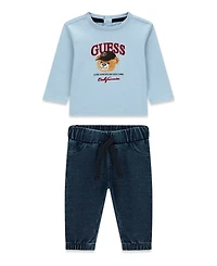 Guess Baby Boys' Long-Sleeve Top and Knit Denim Pants, 2-Piece Set