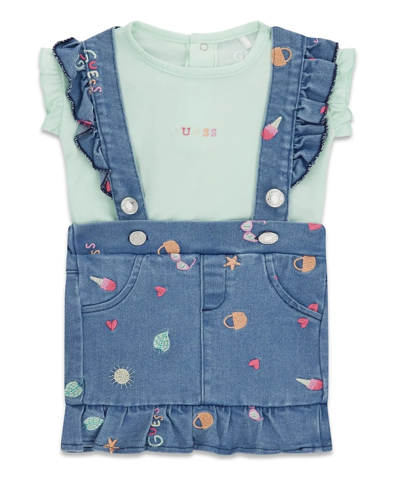 Guess Baby Girls' Short-Sleeve Bodysuit and Stretch Denim Skirtall, 2-Piece Set