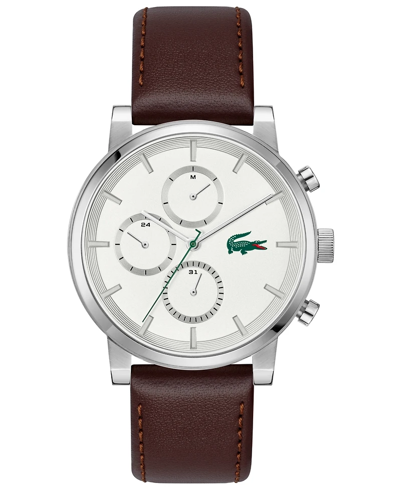 Lacoste Men's Replay Brown Leather Strap Watch, 43mm