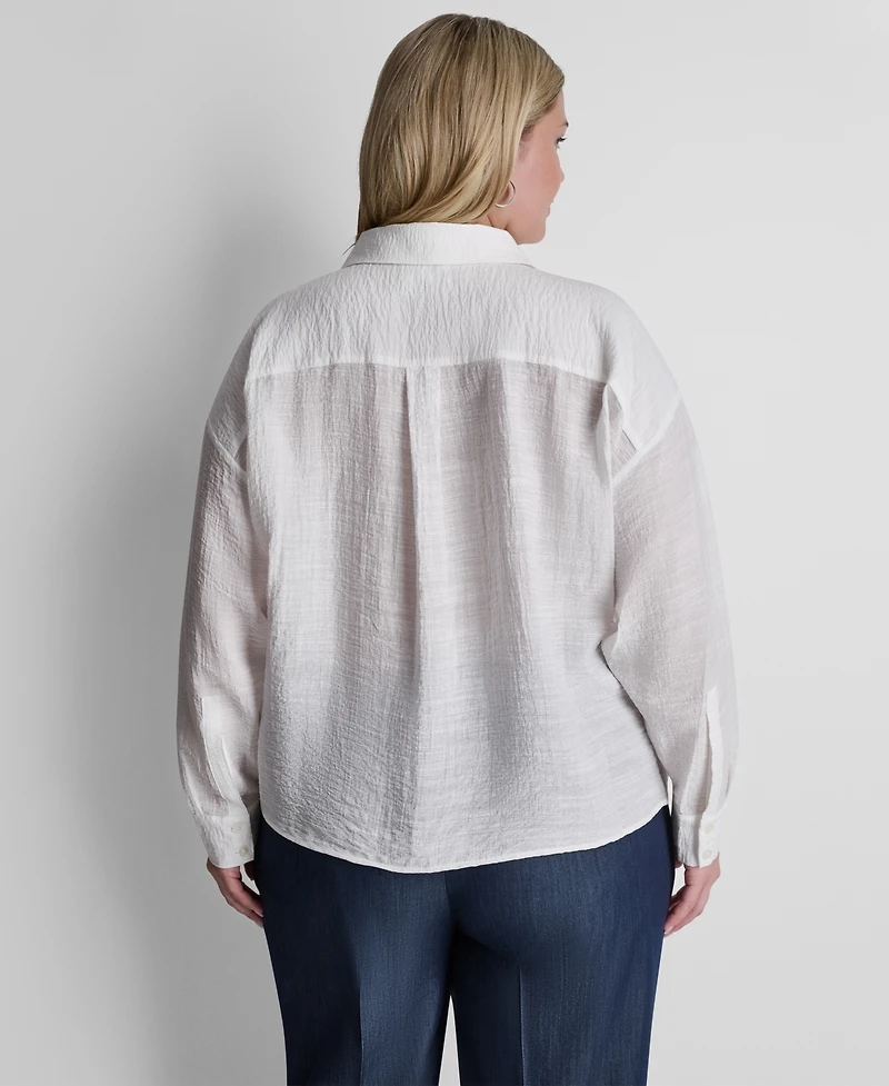 Dkny Plus Long-Sleeve Collared Organza Blouse