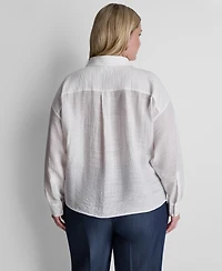 Dkny Plus Long-Sleeve Collared Organza Blouse