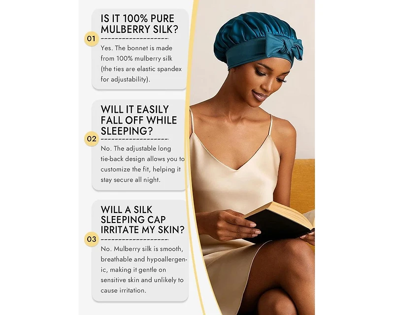 Silksilky Pure Silk Bowknot Tie Bonnet