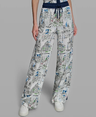 Karl Lagerfeld Paris Women's Mid-Rise Wide-Leg Printed Pants