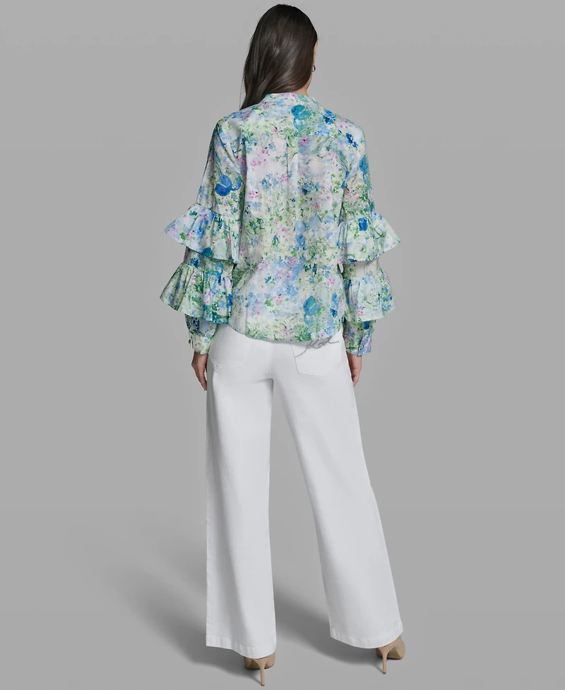 Karl Lagerfeld Paris Women's Long-Sleeve Collared Printed Shirt