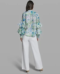 Karl Lagerfeld Paris Women's Long-Sleeve Collared Printed Shirt