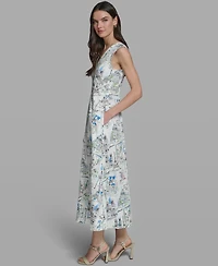 Karl Lagerfeld Paris Women's Sleeveless V-Neck Printed Midi Dress