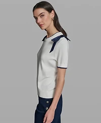 Karl Lagerfeld Paris Women's Short-Sleeve Crewneck Sweater