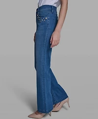 Karl Lagerfeld Paris Women's Straight Fit Mid-Rise Ankle Length Jeans
