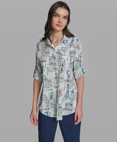 Karl Lagerfeld Paris Womens Long Sleeve Collared Shirt